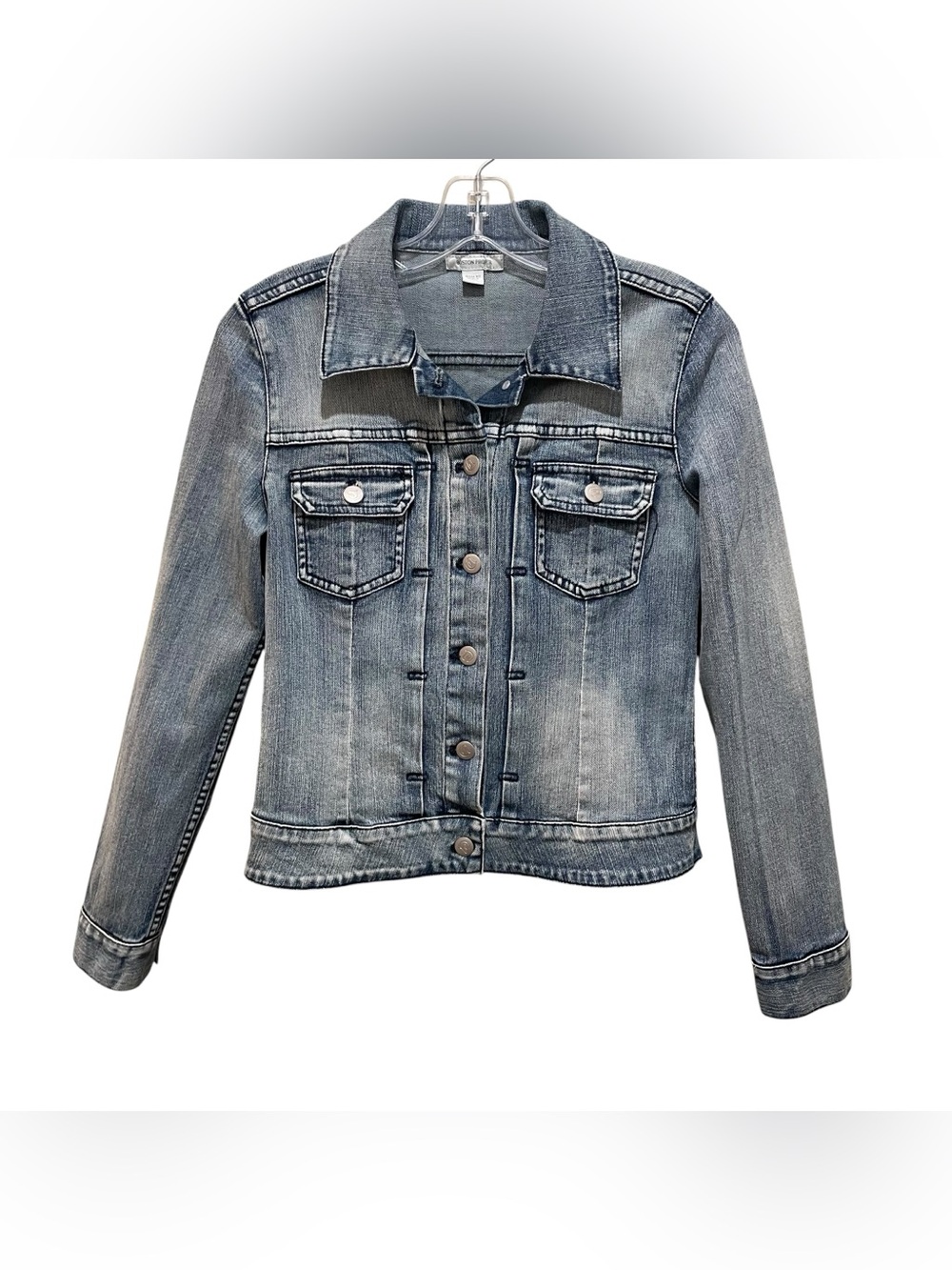 Boston Proper Denim Jacket Blue Women’s Size XS Stretch Button Front Fitted